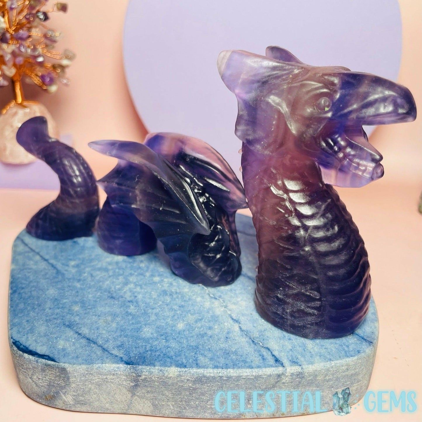 Purple Fluorite 'Nessie' Dragon Large Triple Carving A