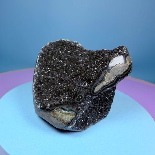Black Amethyst Small Semi-Polished Cluster Freeform with Agate (Video)