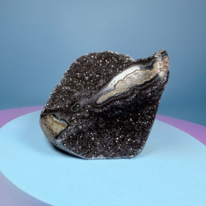 Black Amethyst Small Semi-Polished Cluster Freeform with Agate (Video)