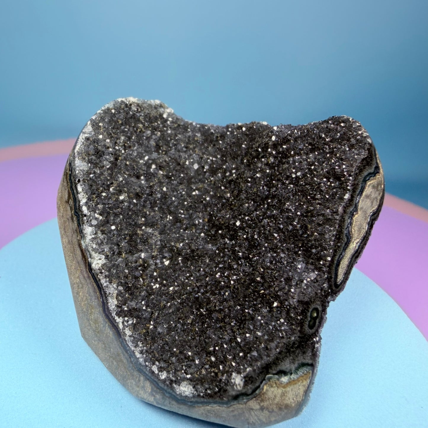 Black Amethyst Small Semi-Polished Cluster Freeform with Agate (Video)