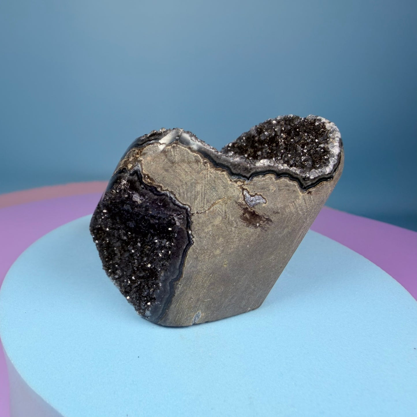Black Amethyst Small Semi-Polished Cluster Freeform with Agate (Video)