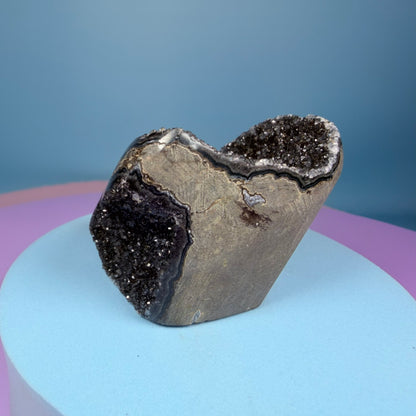 Black Amethyst Small Semi-Polished Cluster Freeform with Agate (Video)