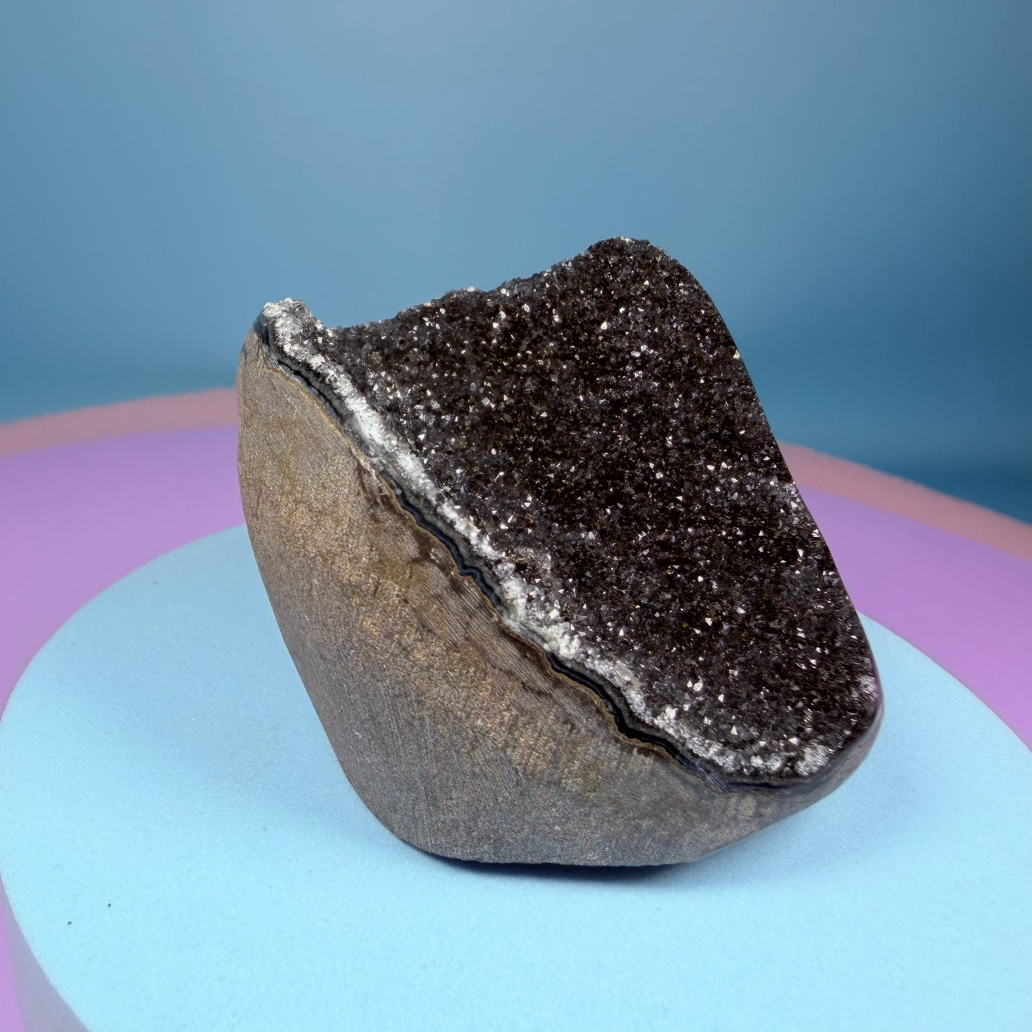Black Amethyst Small Semi-Polished Cluster Freeform with Agate (Video)