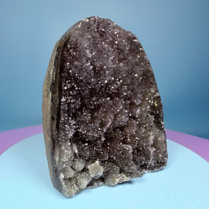 Black Amethyst Small Semi-Polished Cluster Freeform with Agate (Video)