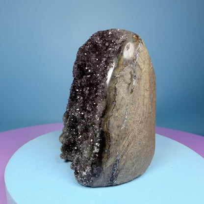 Black Amethyst Small Semi-Polished Cluster Freeform with Agate (Video)