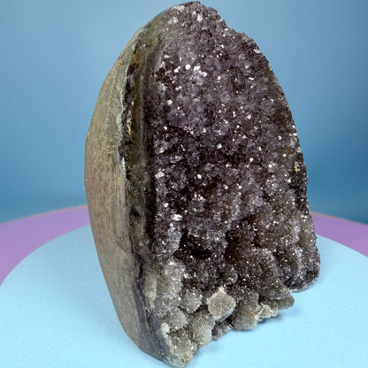 Black Amethyst Small Semi-Polished Cluster Freeform with Agate (Video)