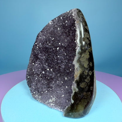 Amethyst Small Semi-Polished Cluster Freeform with Agate (Video)