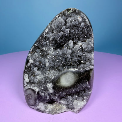 Black Amethyst Small Semi-Polished Cluster Freeform with Agate (Video)