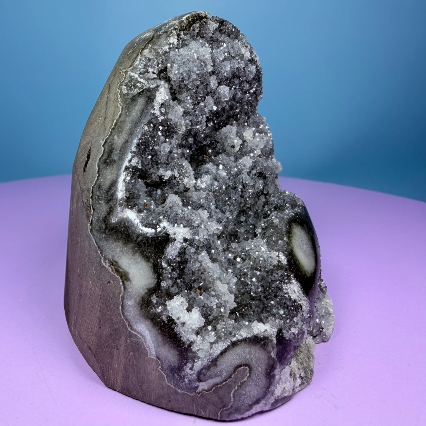 Black Amethyst Small Semi-Polished Cluster Freeform with Agate (Video)