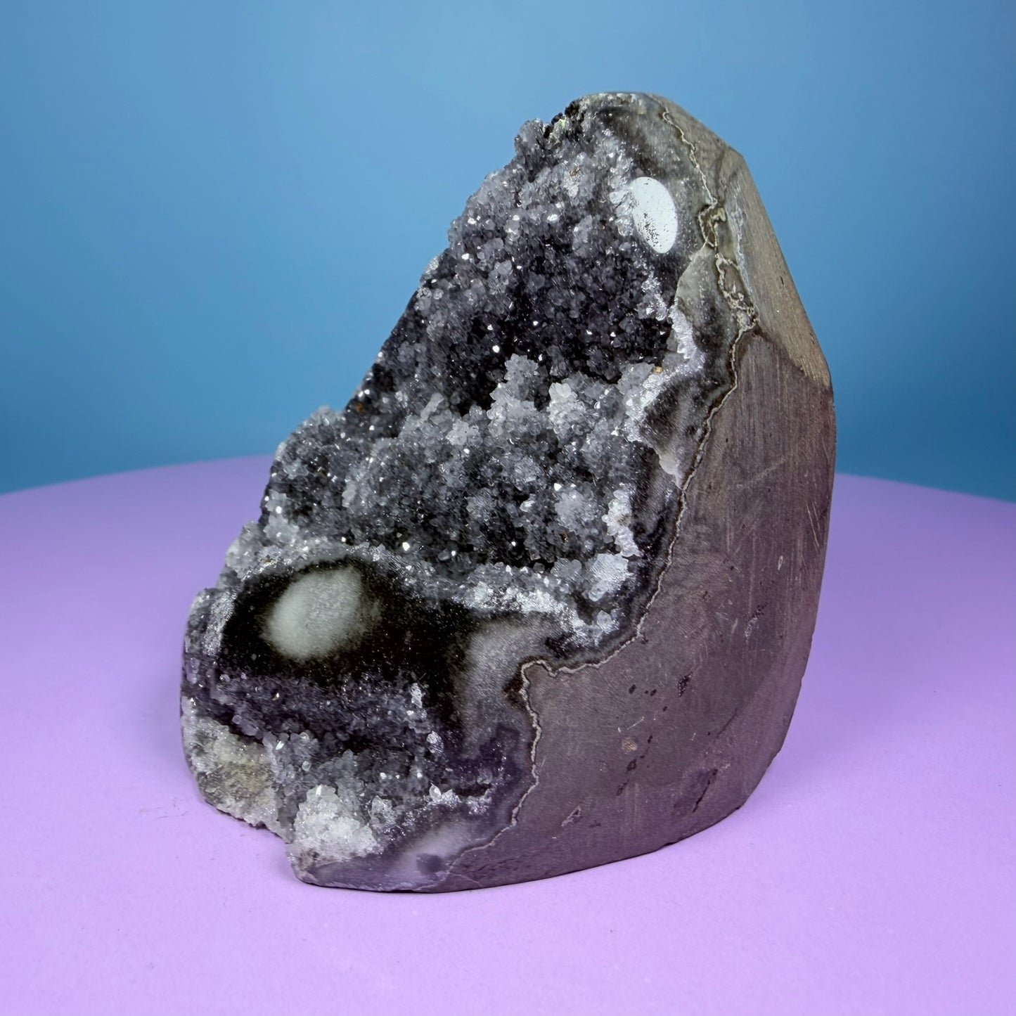 Black Amethyst Small Semi-Polished Cluster Freeform with Agate (Video)