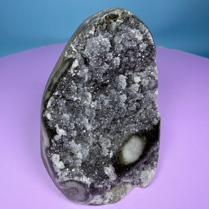 Black Amethyst Small Semi-Polished Cluster Freeform with Agate (Video)