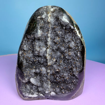 Black Amethyst Small Semi-Polished Cluster Freeform with Agate (Video)