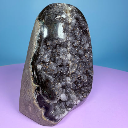Black Amethyst Small Semi-Polished Cluster Freeform with Agate (Video)