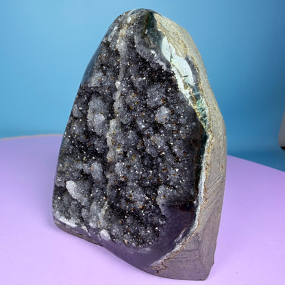 Black Amethyst Small Semi-Polished Cluster Freeform with Agate (Video)