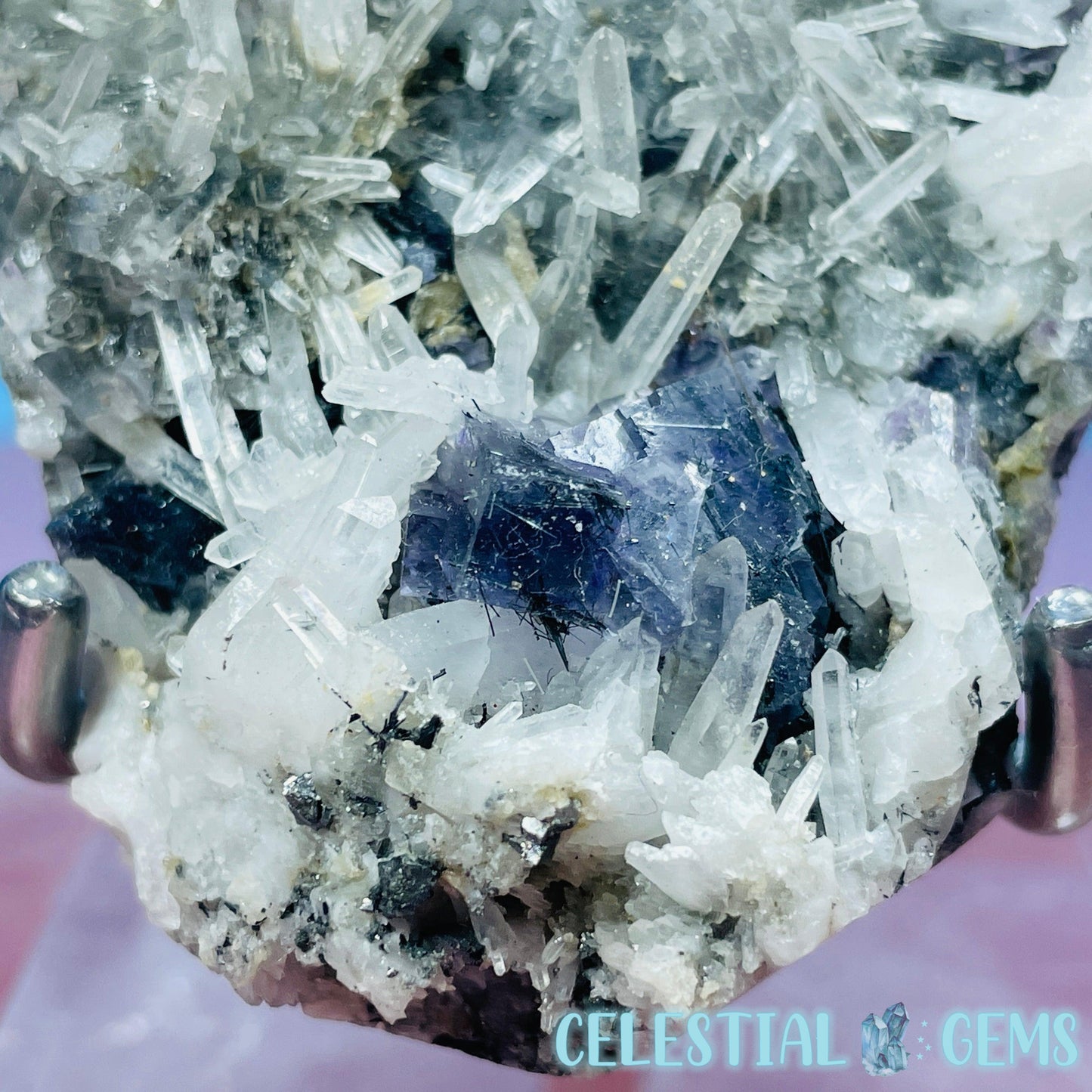 VERY RARE Inner Mongolia Colour-Zoned Fluorite with Jamesonite + Quartz Medium Cluster Specimen