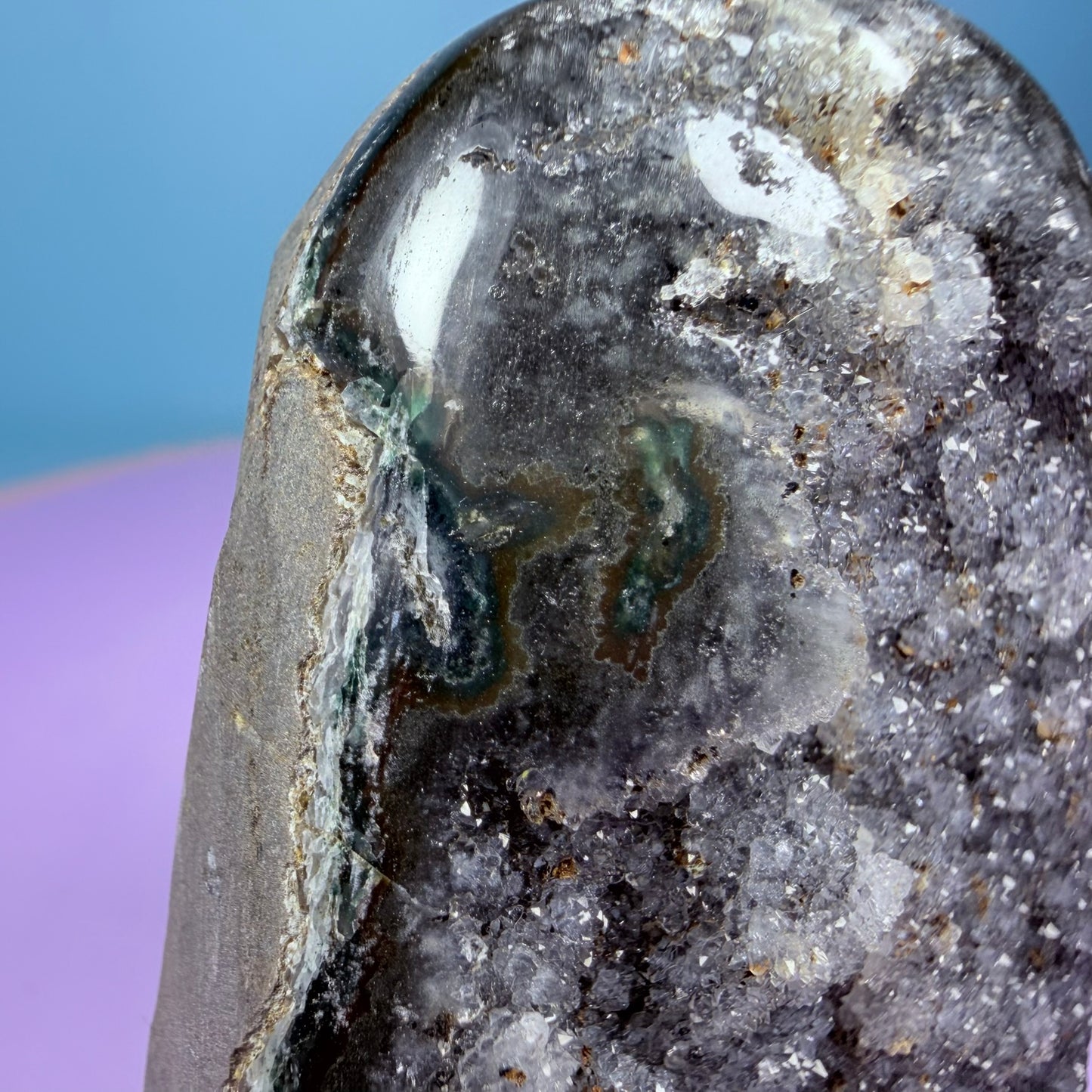 Black Amethyst Small Semi-Polished Cluster Freeform with Agate (Video)