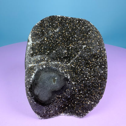 Black Amethyst Small Semi-Polished Cluster Freeform with Agate (Video)