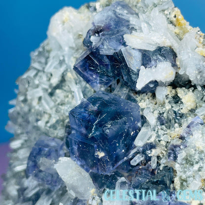 VERY RARE Inner Mongolia Colour-Zoned Fluorite with Jamesonite + Quartz Medium Cluster Specimen