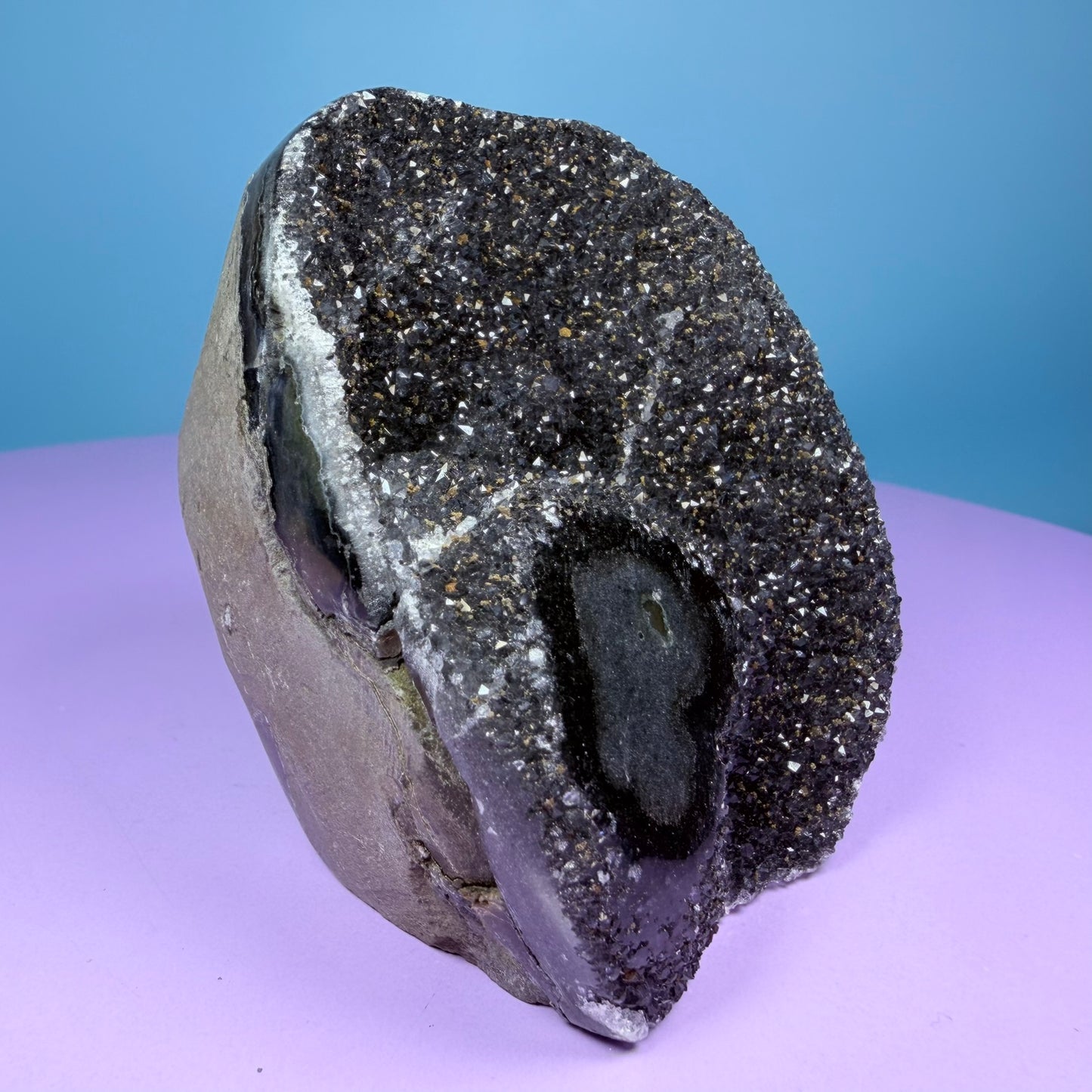 Black Amethyst Small Semi-Polished Cluster Freeform with Agate (Video)