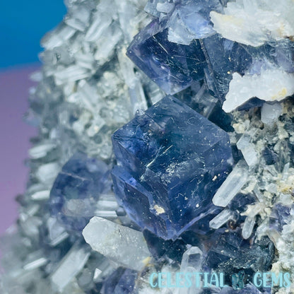 VERY RARE Inner Mongolia Colour-Zoned Fluorite with Jamesonite + Quartz Medium Cluster Specimen