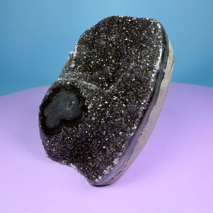 Black Amethyst Small Semi-Polished Cluster Freeform with Agate (Video)