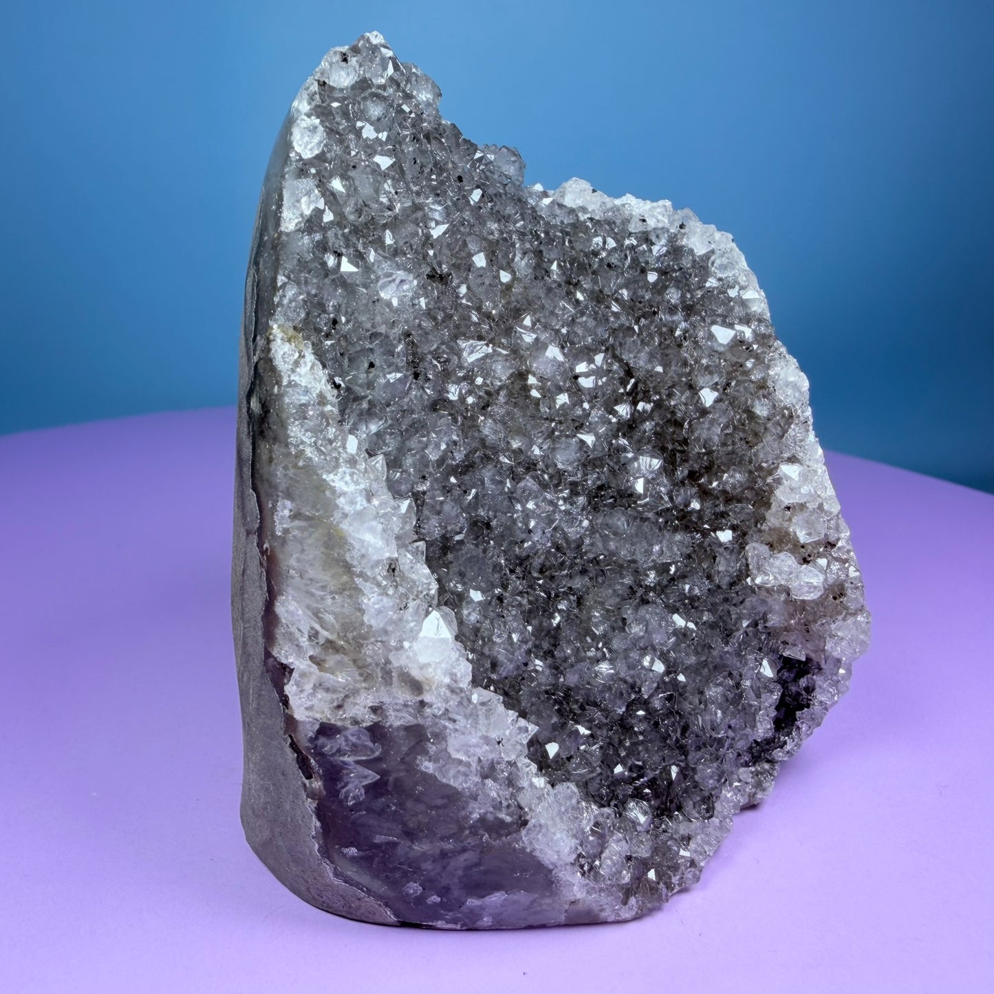 Black Amethyst Small Semi-Polished Cluster Freeform with Agate (Video)