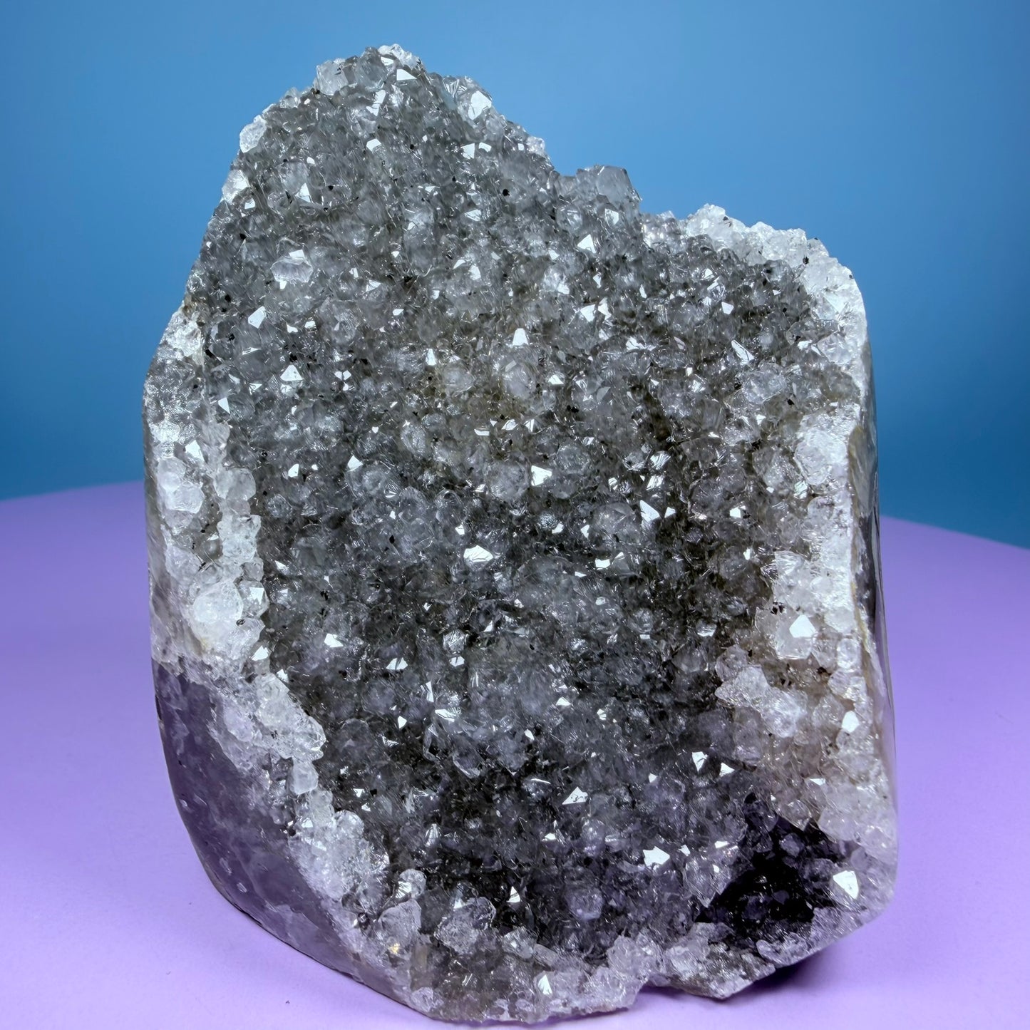 Black Amethyst Small Semi-Polished Cluster Freeform with Agate (Video)