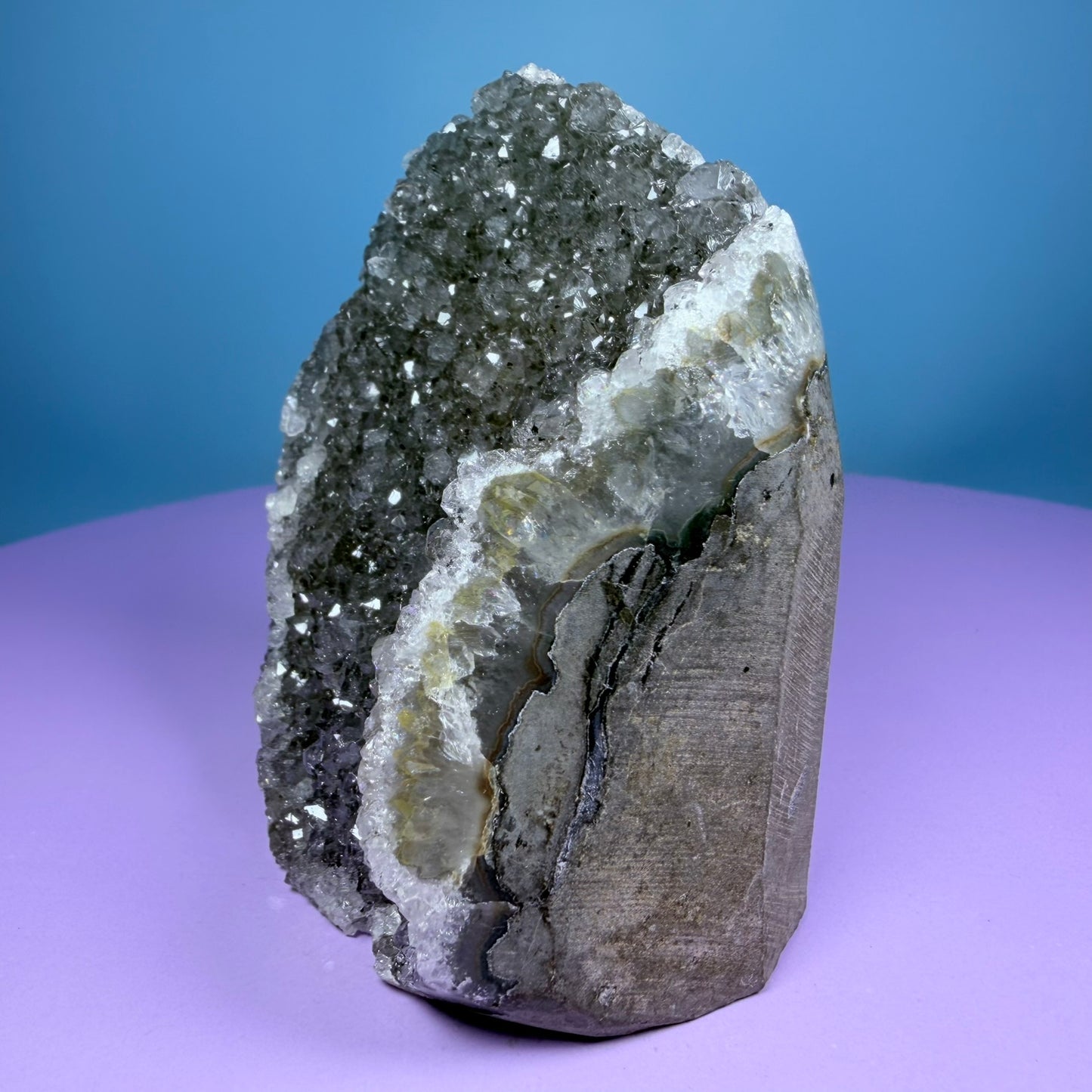 Black Amethyst Small Semi-Polished Cluster Freeform with Agate (Video)
