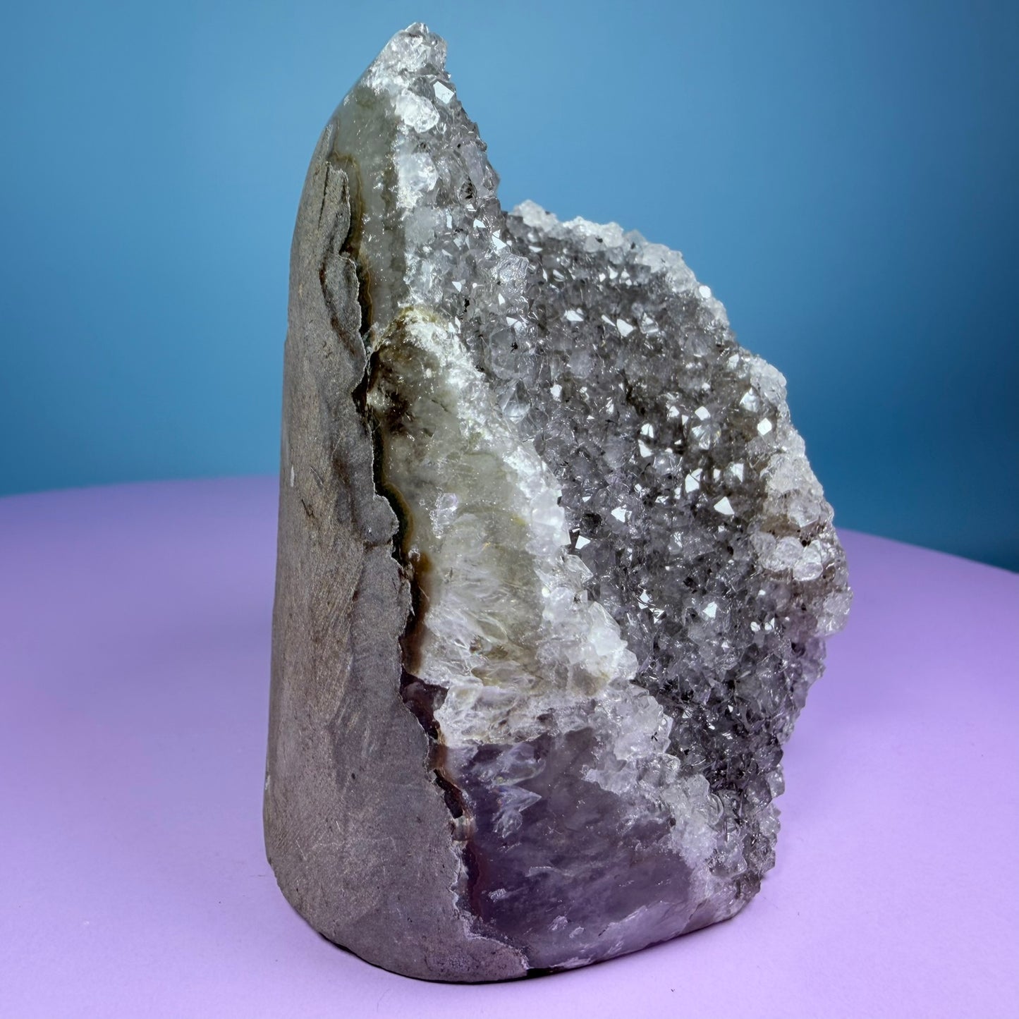 Black Amethyst Small Semi-Polished Cluster Freeform with Agate (Video)