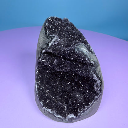 Black Amethyst Small Semi-Polished Cluster Freeform with Agate (Video)