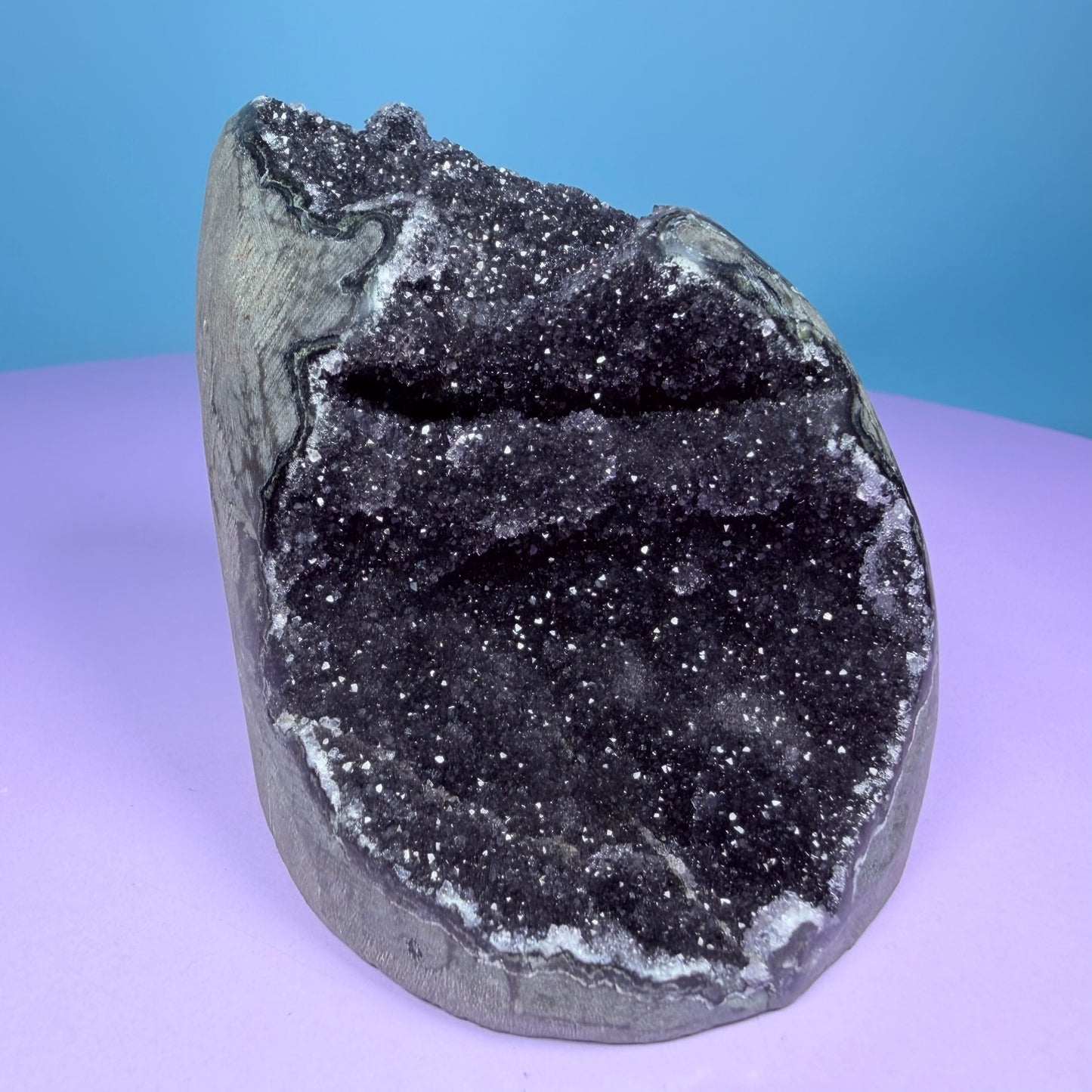 Black Amethyst Small Semi-Polished Cluster Freeform with Agate (Video)