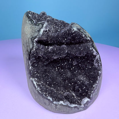 Black Amethyst Small Semi-Polished Cluster Freeform with Agate (Video)