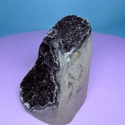 Black Amethyst Small Semi-Polished Cluster Freeform with Agate (Video)
