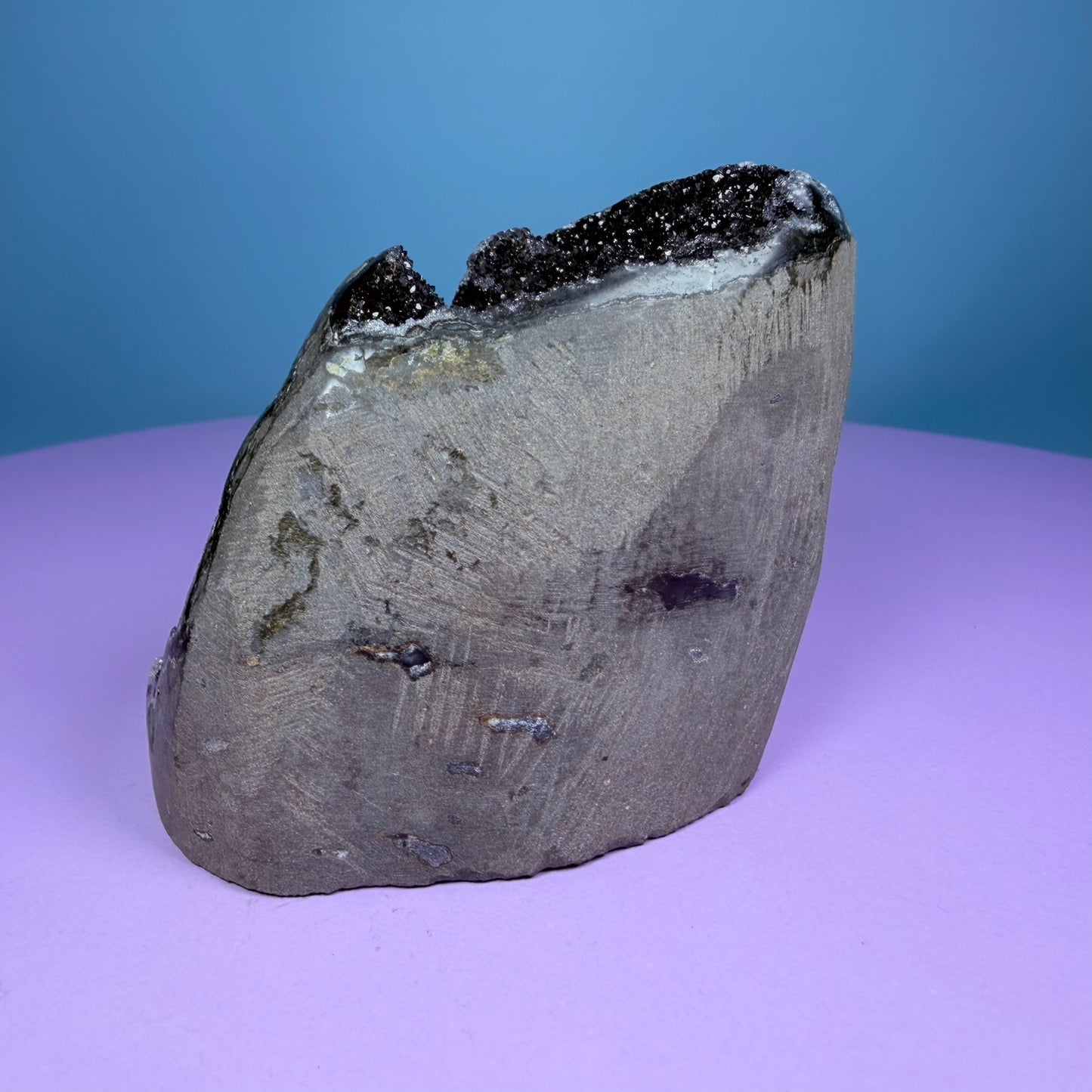 Black Amethyst Small Semi-Polished Cluster Freeform with Agate (Video)