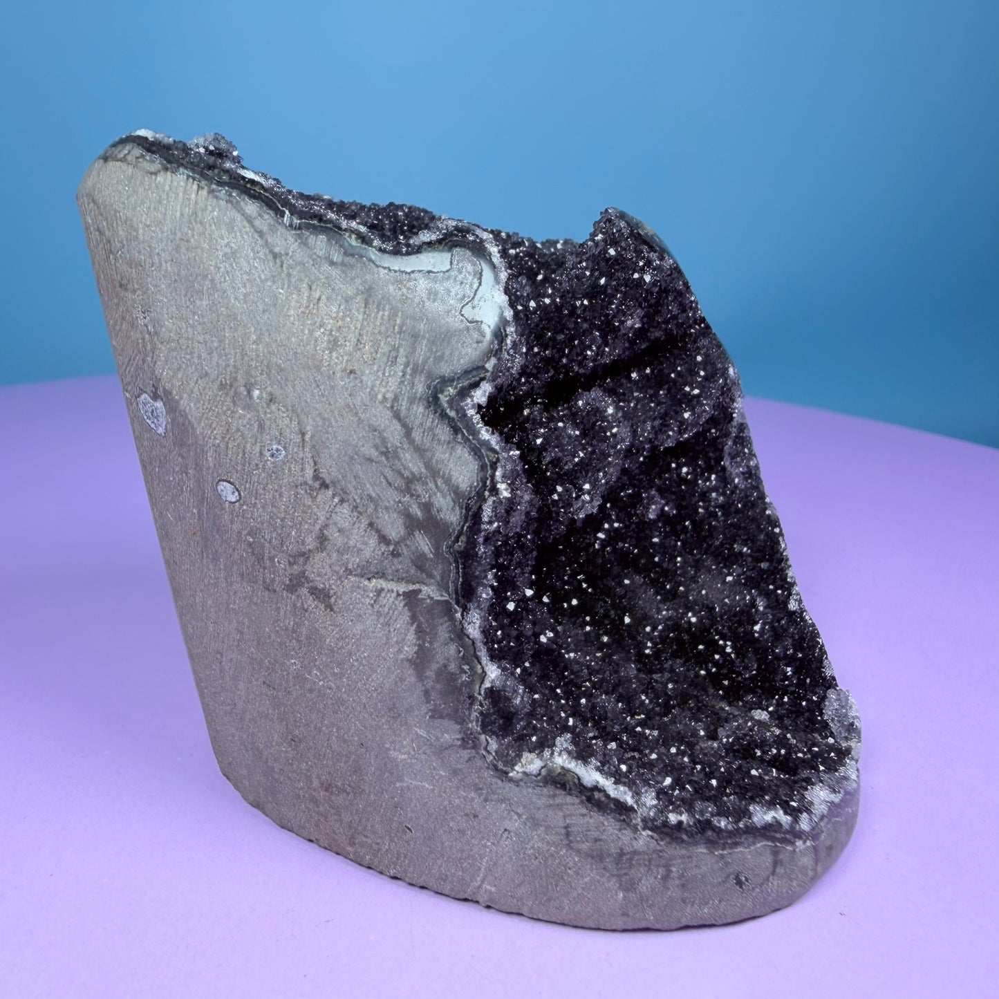 Black Amethyst Small Semi-Polished Cluster Freeform with Agate (Video)