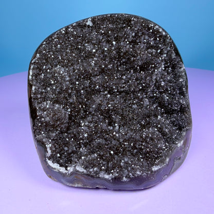 Black Amethyst Small Semi-Polished Cluster Freeform with Agate (Video)