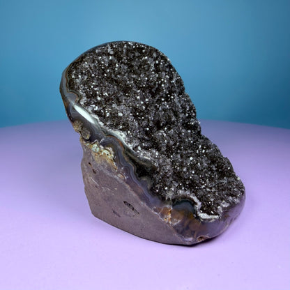 Black Amethyst Small Semi-Polished Cluster Freeform with Agate (Video)