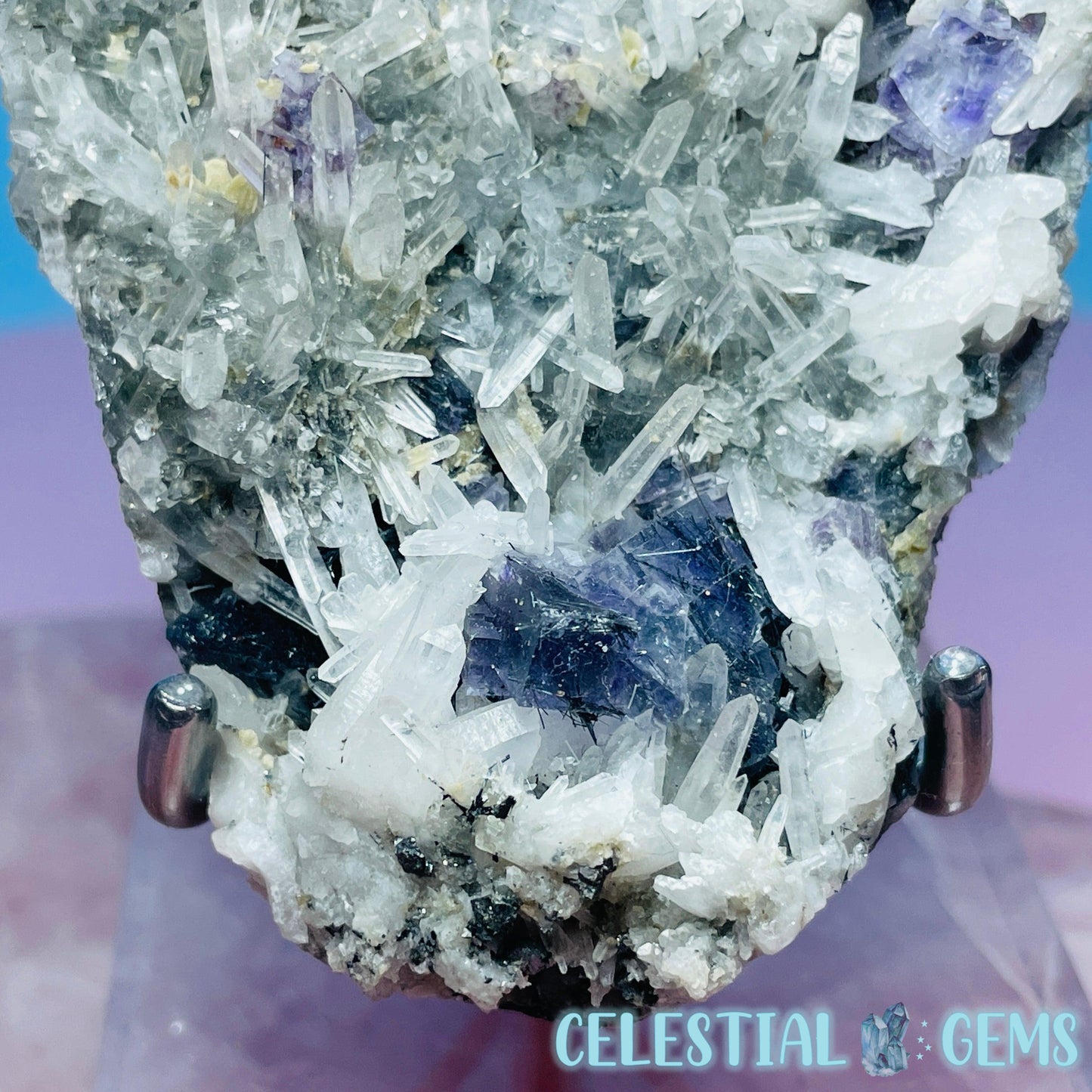 VERY RARE Inner Mongolia Colour-Zoned Fluorite with Jamesonite + Quartz Medium Cluster Specimen