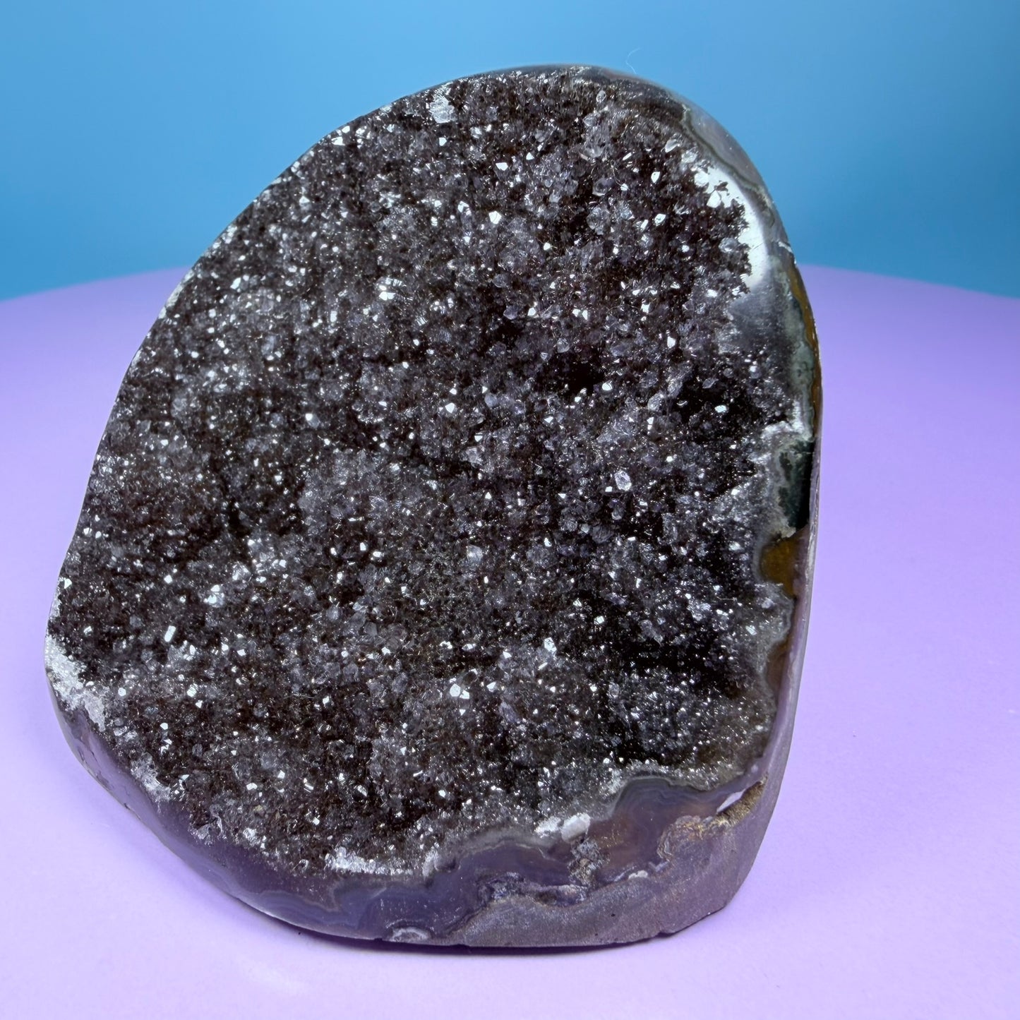 Black Amethyst Small Semi-Polished Cluster Freeform with Agate (Video)