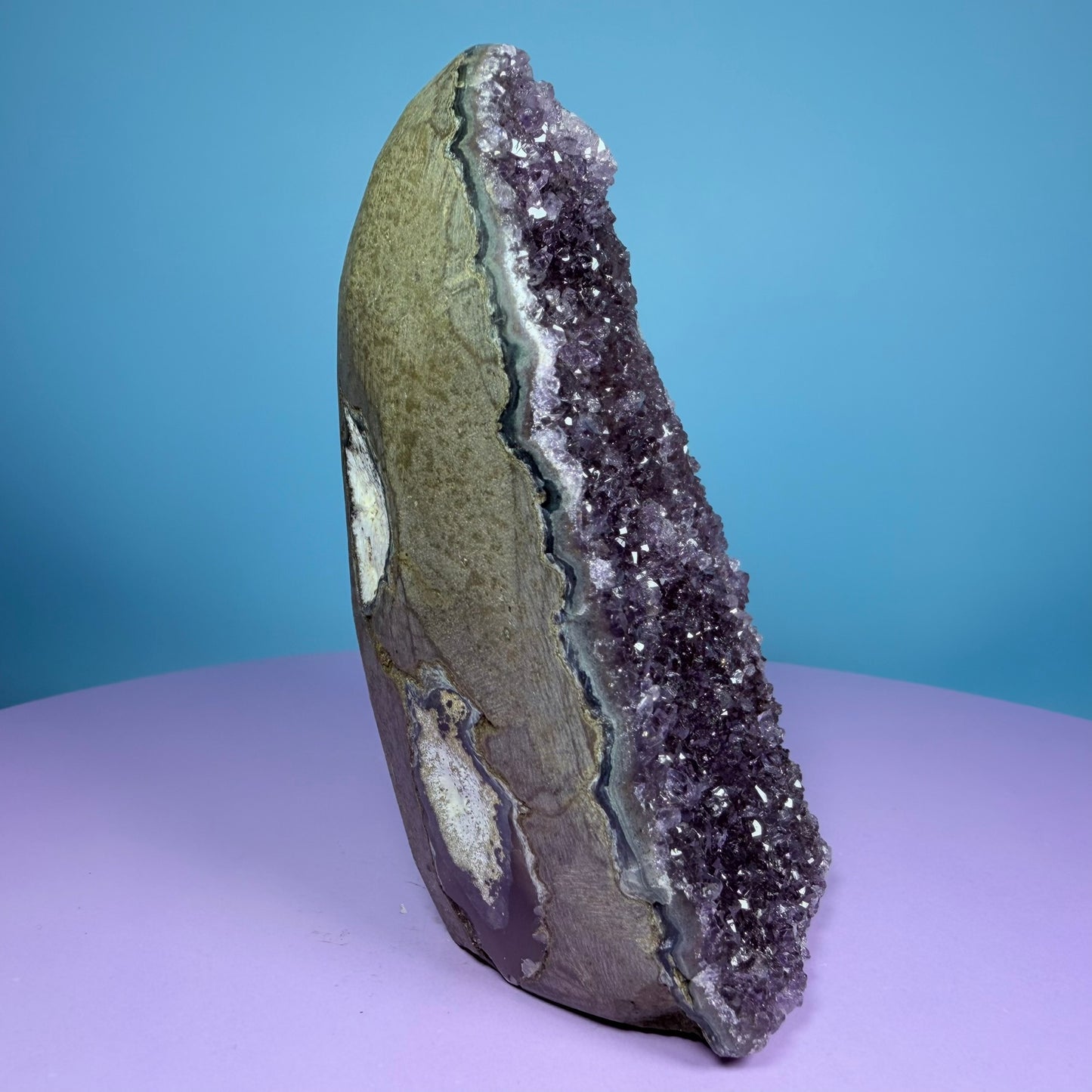 Amethyst Medium Semi-Polished Cluster Freeform with Agate (Video)