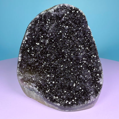 Black Amethyst Medium Semi-Polished Cluster Freeform with Agate (Video)