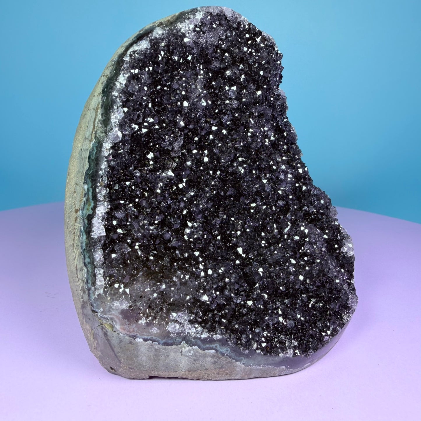 Black Amethyst Medium Semi-Polished Cluster Freeform with Agate (Video)
