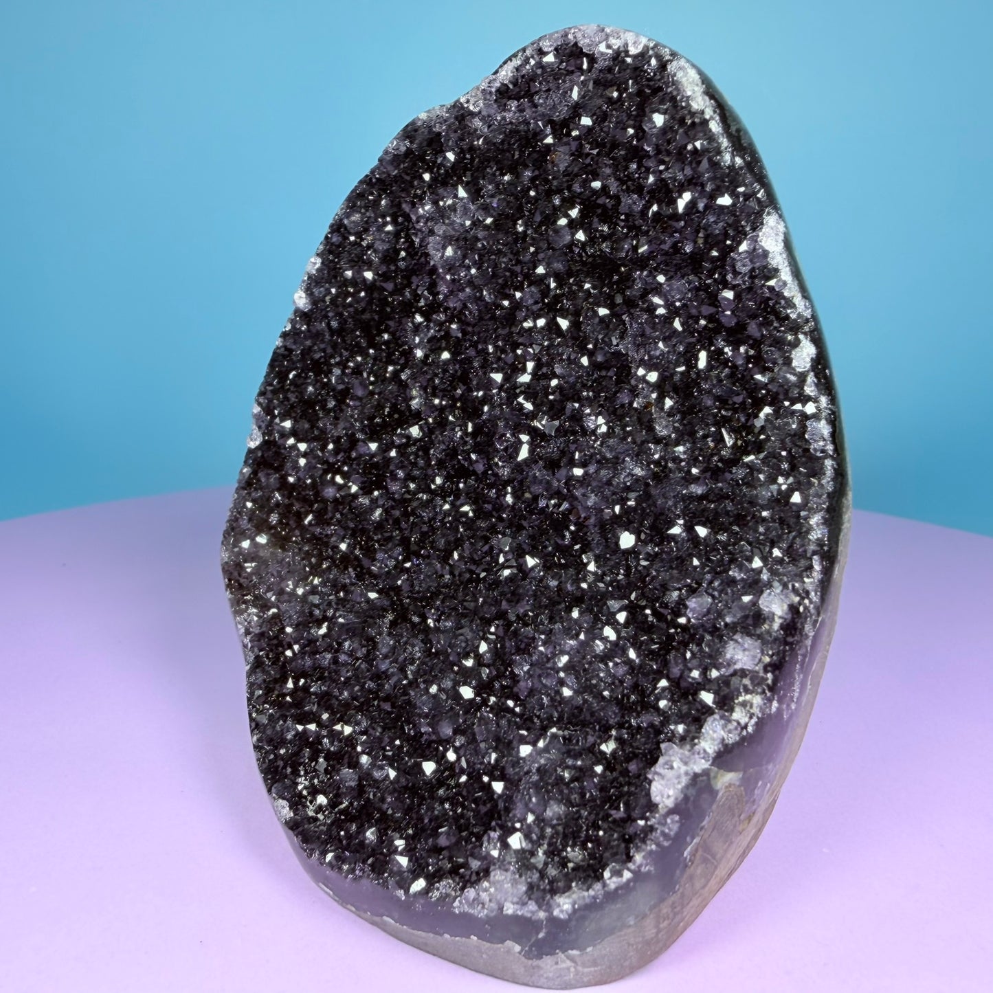Black Amethyst Medium Semi-Polished Cluster Freeform with Agate (Video)