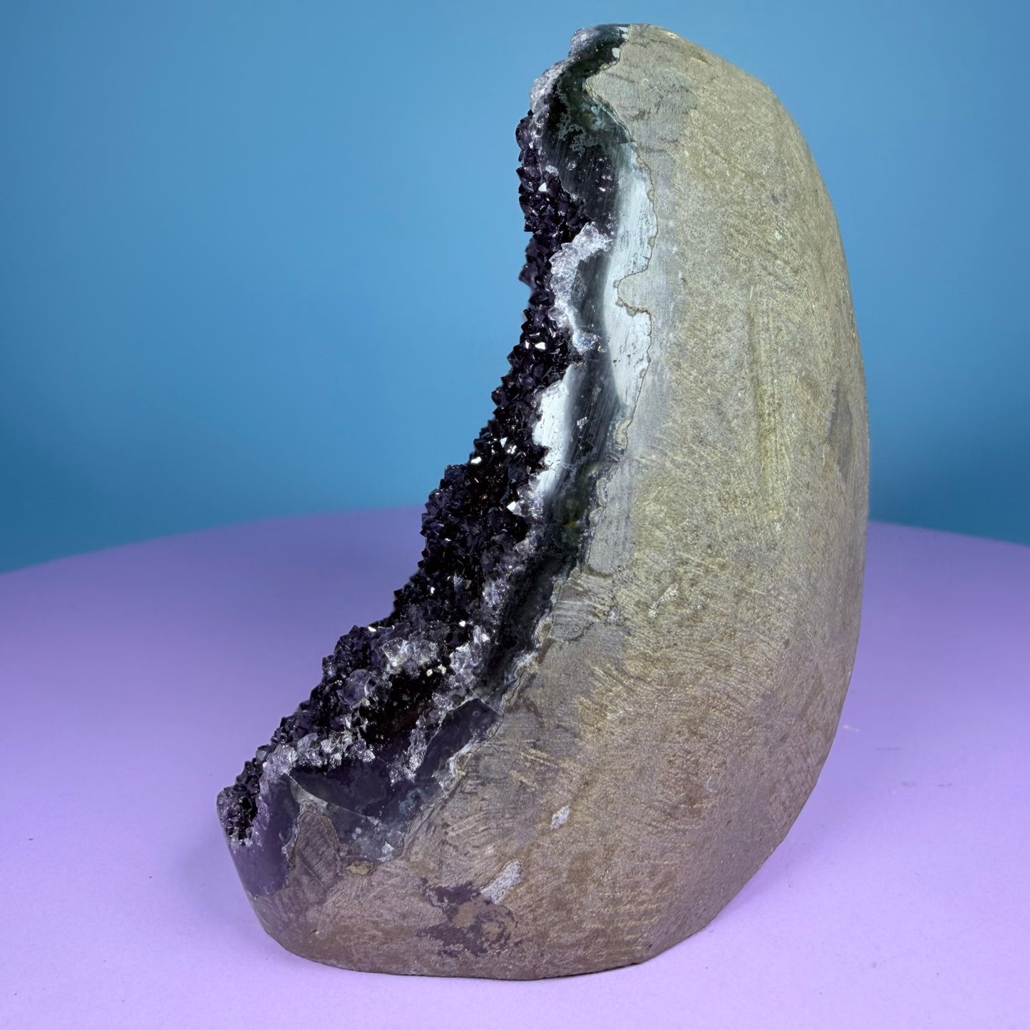 Black Amethyst Medium Semi-Polished Cluster Freeform with Agate (Video)