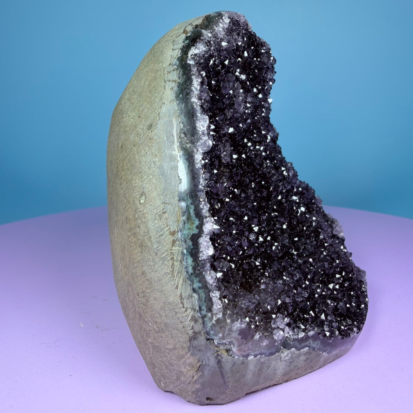 Black Amethyst Medium Semi-Polished Cluster Freeform with Agate (Video)