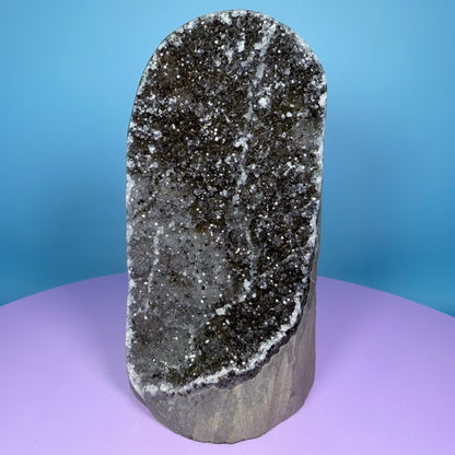 Black Amethyst Medium Semi-Polished Cluster Freeform with Agate (Video)