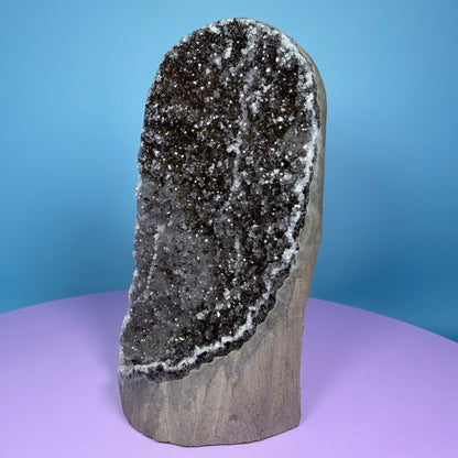 Black Amethyst Medium Semi-Polished Cluster Freeform with Agate (Video)