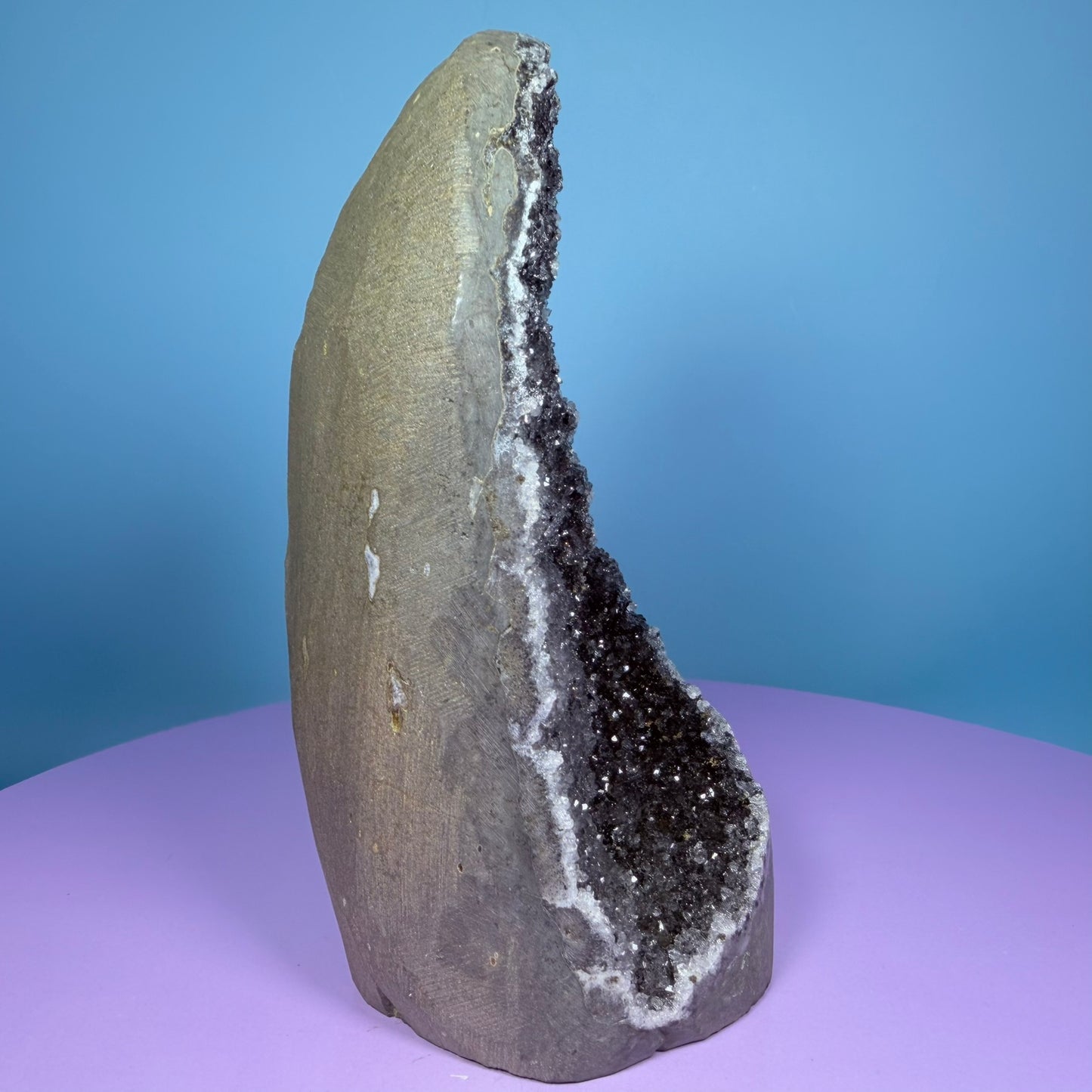 Black Amethyst Medium Semi-Polished Cluster Freeform with Agate (Video)