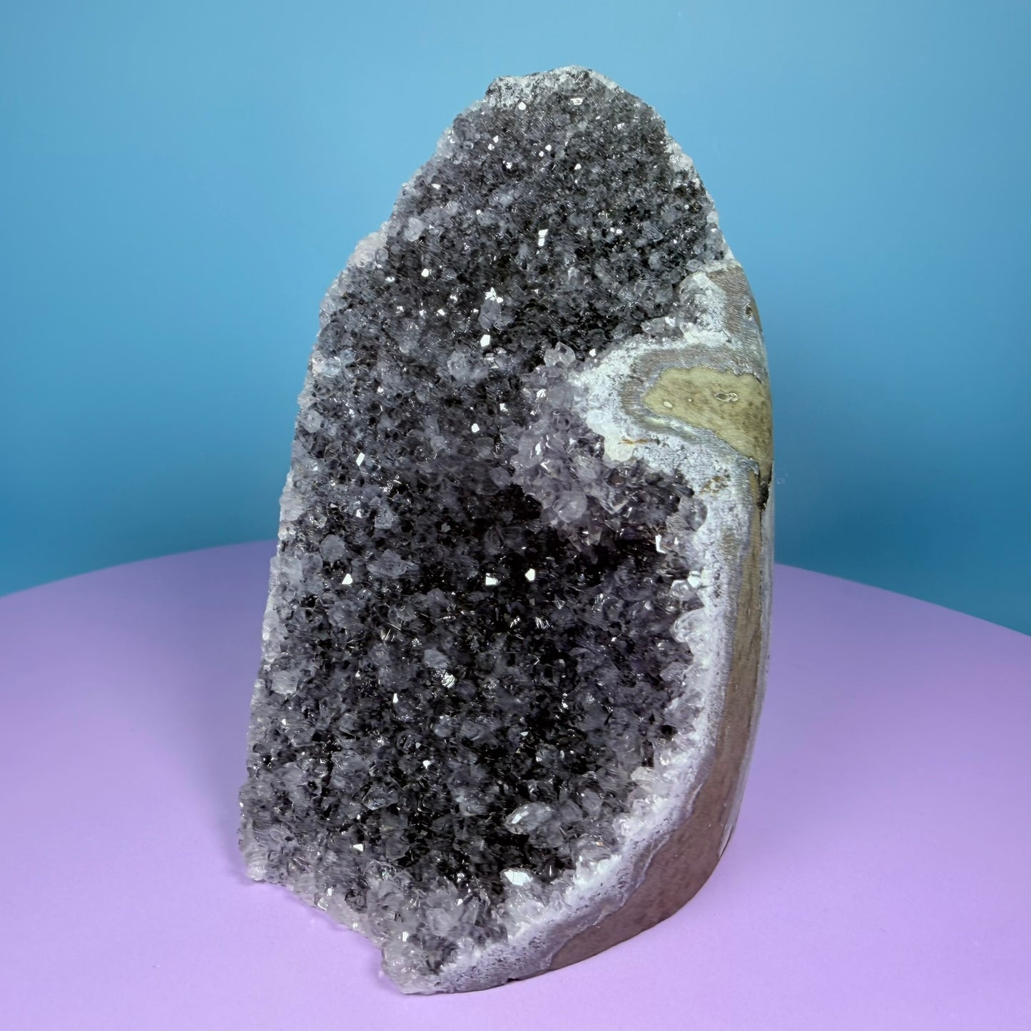 Amethyst Medium Semi-Polished Cluster Freeform with Agate (Video)