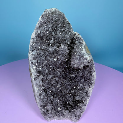 Amethyst Medium Semi-Polished Cluster Freeform with Agate (Video)